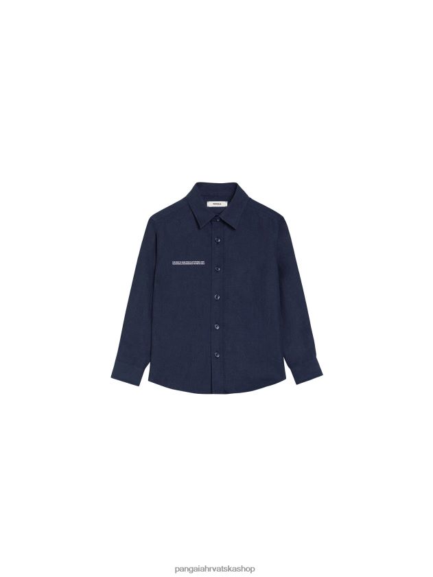 odjeća Pangaia košulja dugih rukava od aloe lana mornarsko plava djeca 4VDHN0588