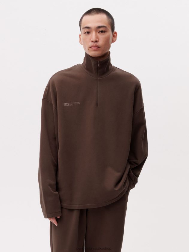 odjeća Pangaia pprmint majica s pola patentnog zatvarača kesten smeđa muškarci 4VDHN0511