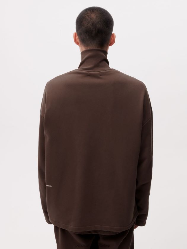 odjeća Pangaia pprmint majica s pola patentnog zatvarača kesten smeđa muškarci 4VDHN0511