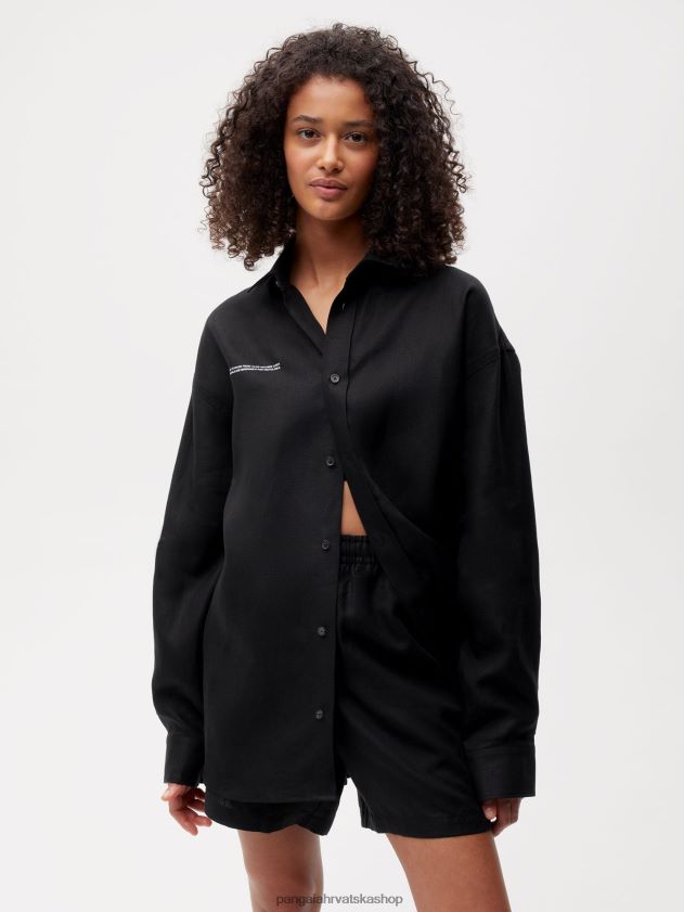 odjeća Pangaia košulja dugih rukava s ovratnikom od aloe lana crno žene 4VDHN0398