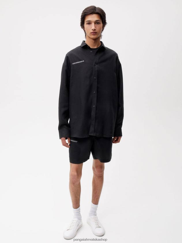 odjeća Pangaia košulja dugih rukava s ovratnikom od aloe lana crno žene 4VDHN0398