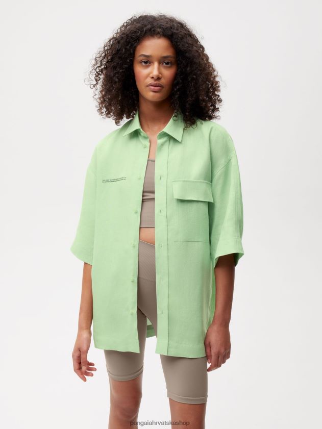 odjeća Pangaia košulja kratkih rukava od aloe lana pistacija žene 4VDHN0399