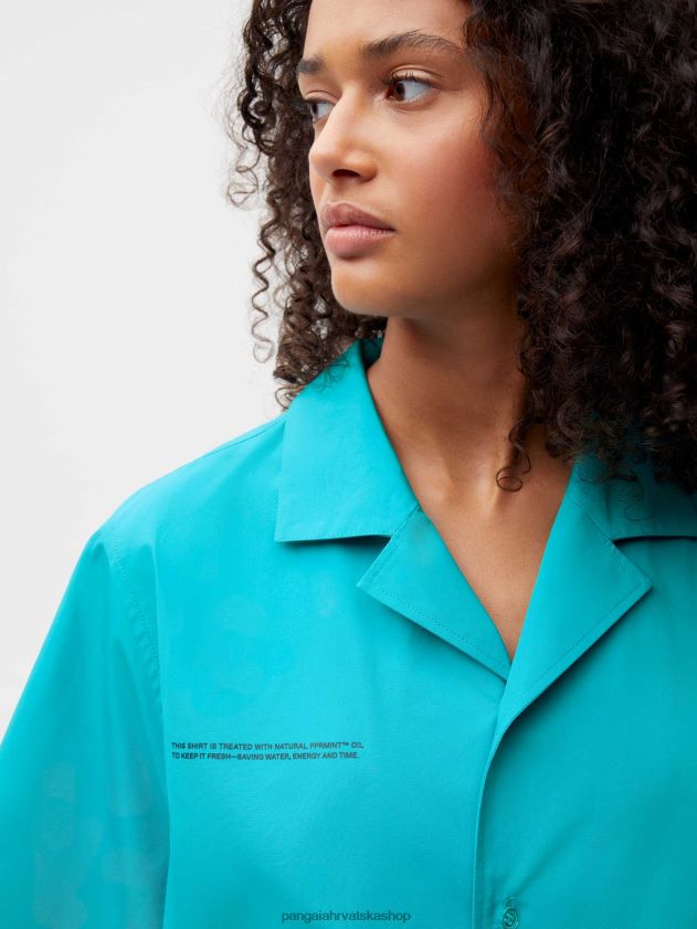 odjeća Pangaia košulja kratkih rukava od organskog pamuka paunovo plavetnilo žene 4VDHN0393
