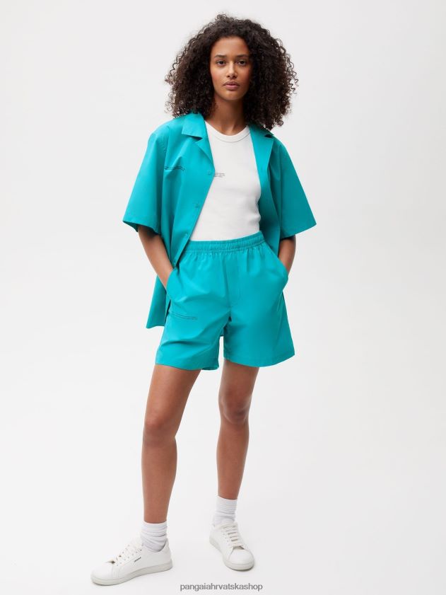 odjeća Pangaia elastične kratke hlače od organskog pamuka paunovo plavetnilo žene 4VDHN0274
