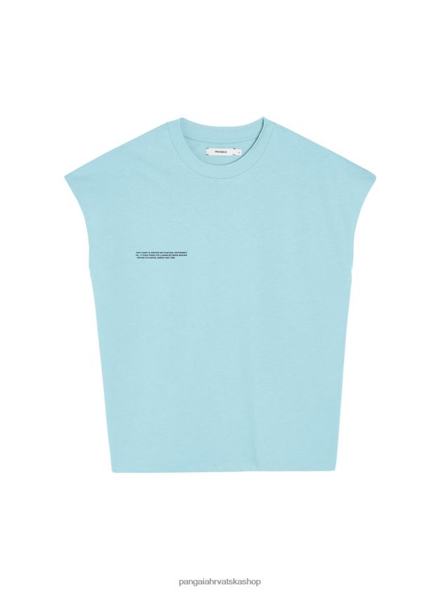 odjeća Pangaia jezgra majice kratkih rukava s kratkim ramenima od pprmint organskog pamuka nebesko plavo žene 4VDHN0180