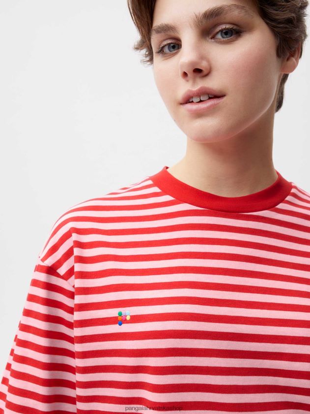 odjeća Pangaia kutijasta majica s prugama od recikliranog pamuka jaspis crvena žene 4VDHN0207