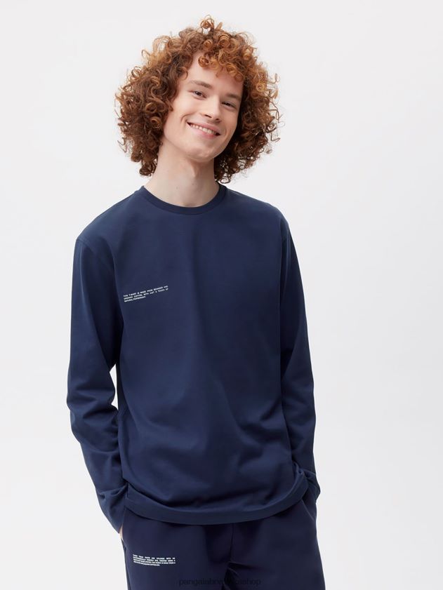 odjeća Pangaia majica dugih rukava od organskog pamuka s c-vlaknom mornarsko plava žene 4VDHN0149