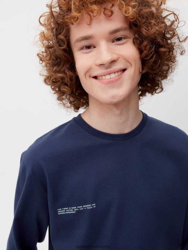 odjeća Pangaia majica dugih rukava od organskog pamuka s c-vlaknom mornarsko plava žene 4VDHN0149