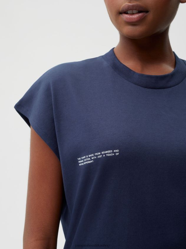 odjeća Pangaia majica skraćenih ramena od organskog pamuka s jezgrom od c-vlakana mornarsko plava žene 4VDHN0191