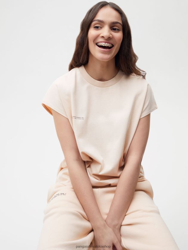 odjeća Pangaia majica skraćenih ramena od organskog pamuka s jezgrom od c-vlakana pijesak žene 4VDHN0174