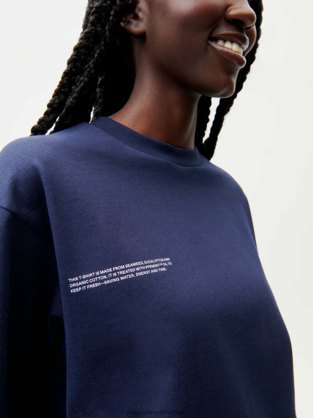 odjeća Pangaia opuštena majica kratkih rukava od organskog pamuka s c-vlaknom mornarsko plava žene 4VDHN0185