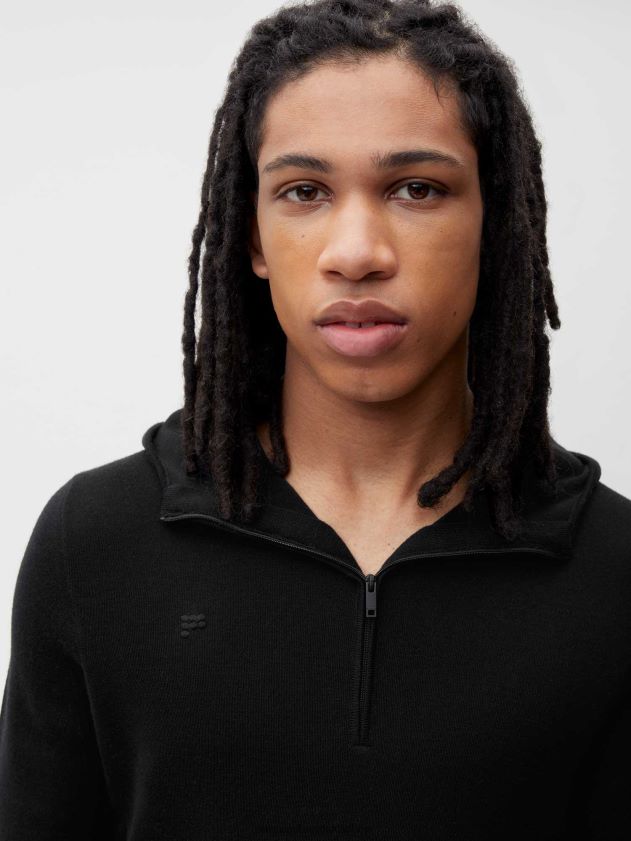 odjeća Pangaia hoodie s kapuljačom od merino vune crno žene 4VDHN050