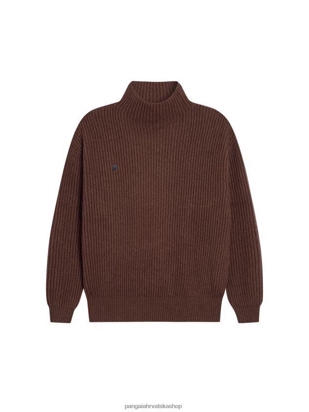 odjeća Pangaia lijevak od recikliranog kašmira - pulover oko ovratnika kesten smeđa žene 4VDHN087