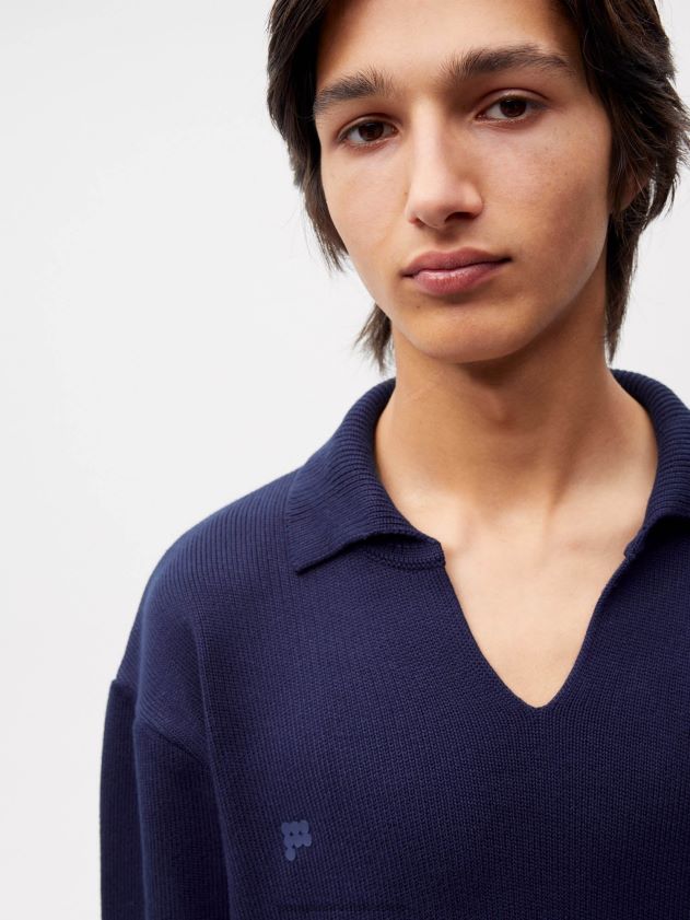 odjeća Pangaia pleteni džemper s otvorenim ovratnikom mornarsko plava žene 4VDHN099