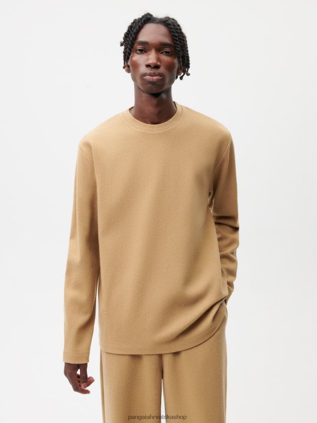 odjeća Pangaia majica s dugim rukavima od reciklirane vune smeđa žene 4VDHN0206